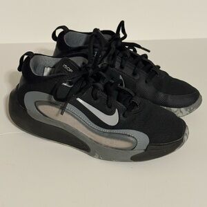 Nike Kids Black and Gray Mesh Athletic Sneakers with Silver Swoosh